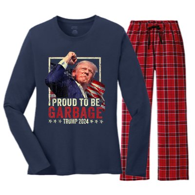 Trump 2024 Election Proud To Be Garbage Vote Trump President Women's Long Sleeve Flannel Pajama Set 