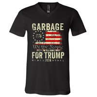 Trump 2024 Election Garbage Vote For Trump President Us Flag V-Neck T-Shirt