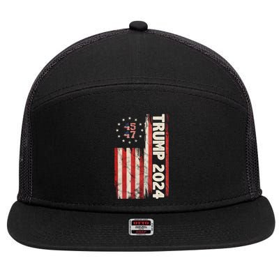 Trump 2024 Election 45 47 Vintage American Flag 7 Panel Mesh Trucker Snapback Hat