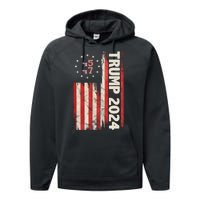 Trump 2024 Election 45 47 Vintage American Flag Performance Fleece Hoodie