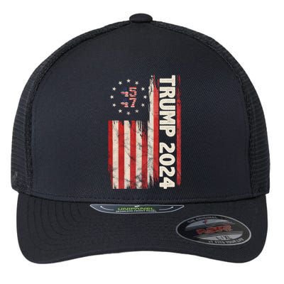 Trump 2024 Election 45 47 Vintage American Flag Flexfit Unipanel Trucker Cap