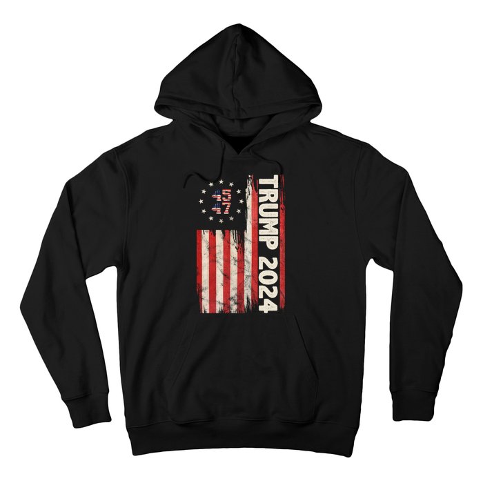 Trump 2024 Election 45 47 Vintage American Flag Hoodie