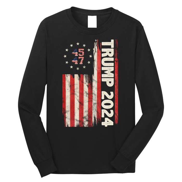 Trump 2024 Election 45 47 Vintage American Flag Long Sleeve Shirt