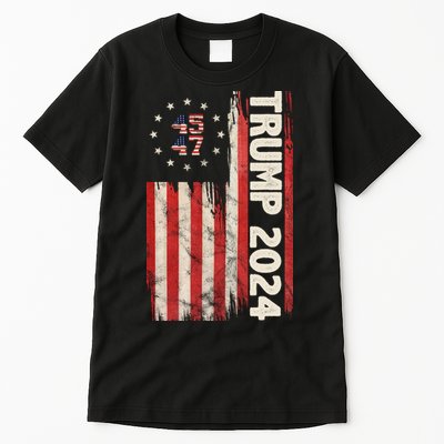 Trump 2024 Election 45 47 Vintage American Flag Tall T-Shirt