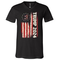 Trump 2024 Election 45 47 Vintage American Flag V-Neck T-Shirt