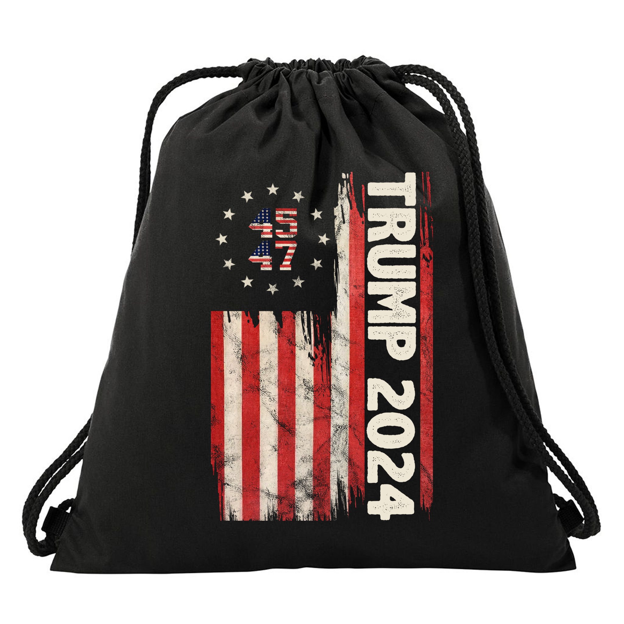 Trump 2024 Election 45 47 Vintage American Flag Drawstring Bag