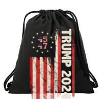 Trump 2024 Election 45 47 Vintage American Flag Drawstring Bag