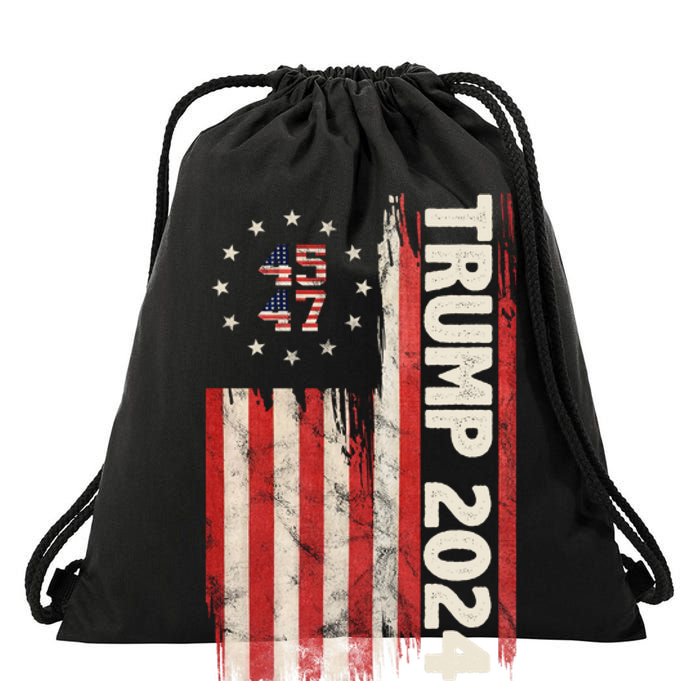 Trump 2024 Election 45 47 Vintage American Flag Drawstring Bag