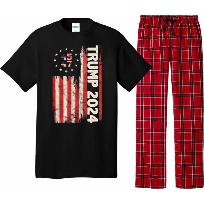 Trump 2024 Election 45 47 Vintage American Flag Pajama Set