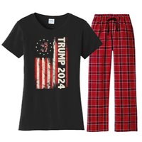 Trump 2024 Election 45 47 Vintage American Flag Women's Flannel Pajama Set