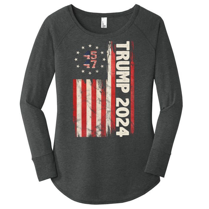 Trump 2024 Election 45 47 Vintage American Flag Women's Perfect Tri Tunic Long Sleeve Shirt