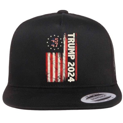 Trump 2024 Election 45 47 Vintage American Flag Flat Bill Trucker Hat