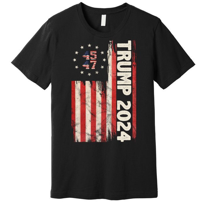 Trump 2024 Election 45 47 Vintage American Flag Premium T-Shirt