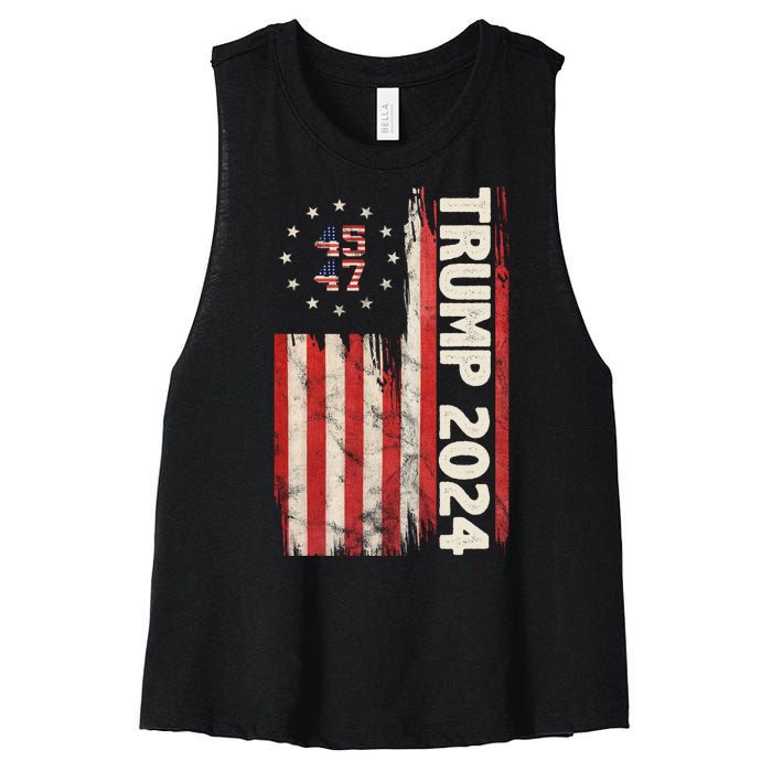 Trump 2024 Election 45 47 Vintage American Flag Women's Racerback Cropped Tank