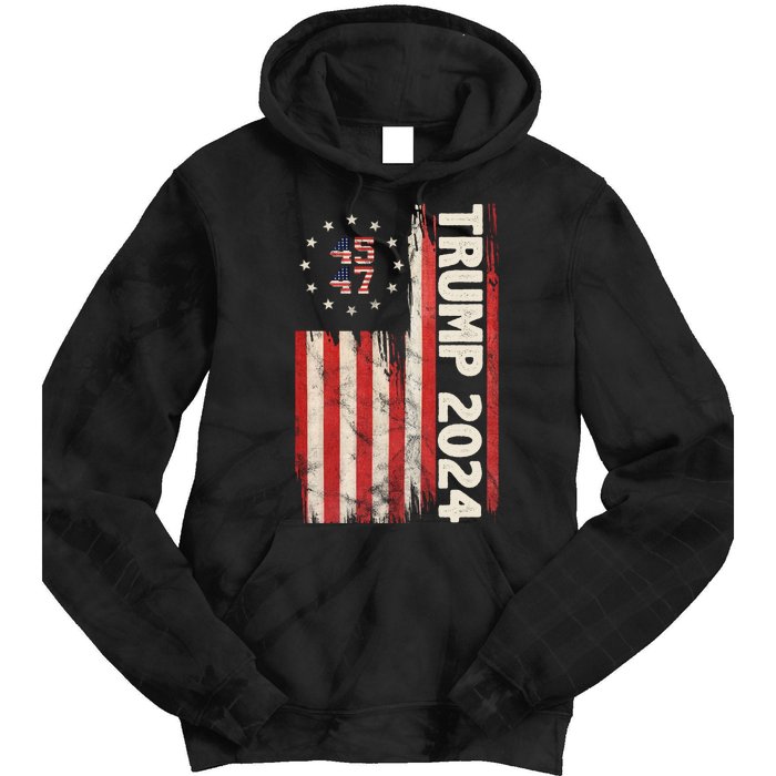 Trump 2024 Election 45 47 Vintage American Flag Tie Dye Hoodie