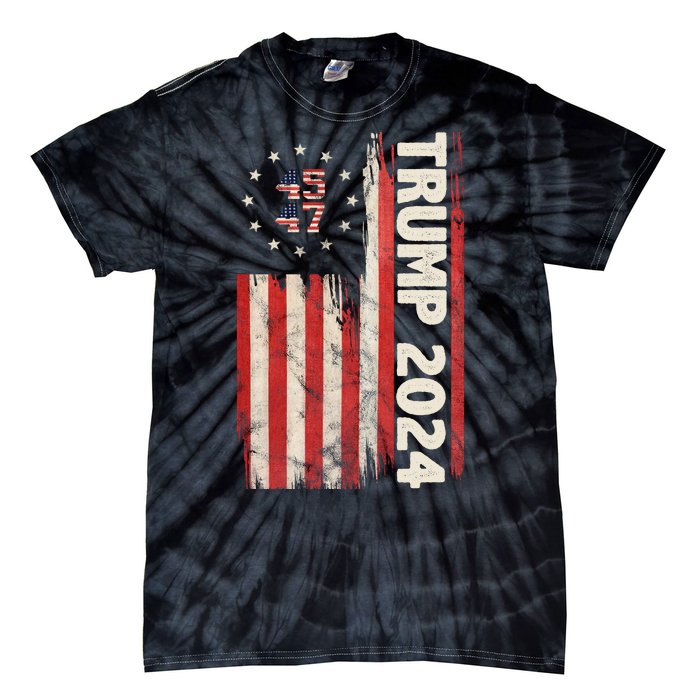 Trump 2024 Election 45 47 Vintage American Flag Tie-Dye T-Shirt