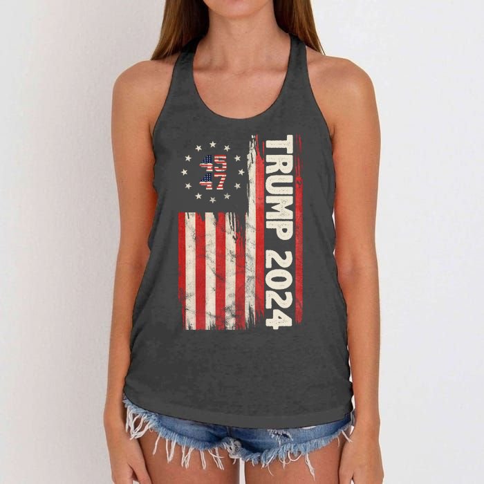 Trump 2024 Election 45 47 Vintage American Flag Women's Knotted Racerback Tank