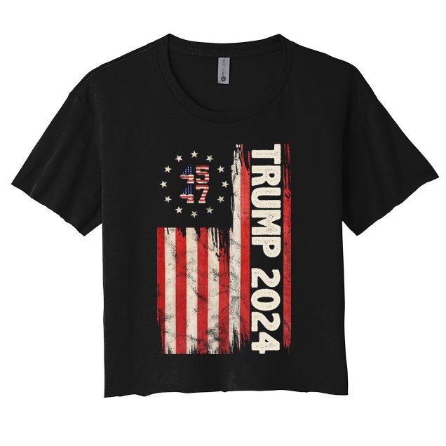 Trump 2024 Election 45 47 Vintage American Flag Crop Top