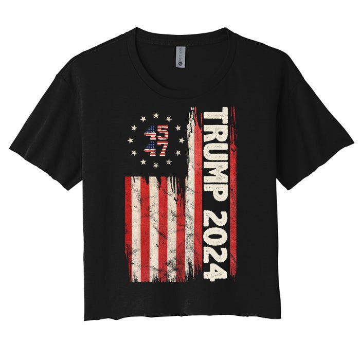 Trump 2024 Election 45 47 Vintage American Flag Women's Crop Top Tee