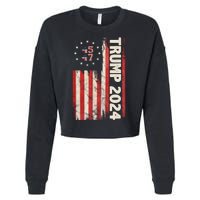 Trump 2024 Election 45 47 Vintage American Flag Cropped Pullover Crew