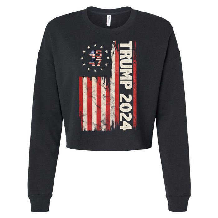 Trump 2024 Election 45 47 Vintage American Flag Cropped Pullover Crew