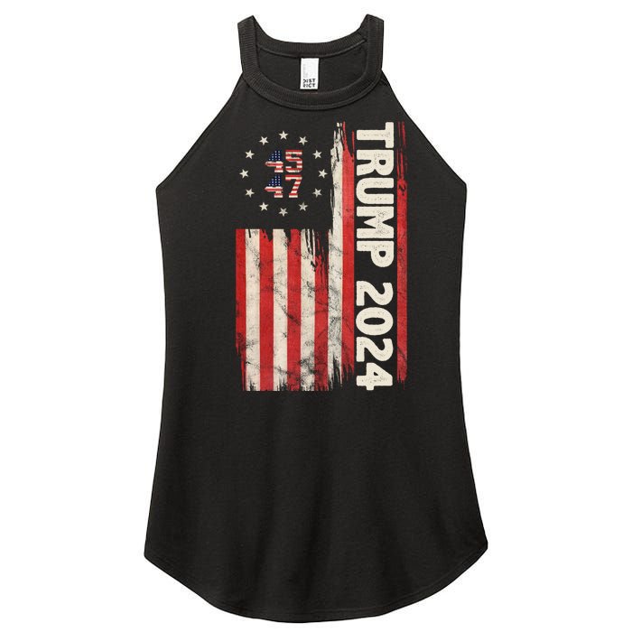 Trump 2024 Election 45 47 Vintage American Flag Women's Perfect Tri Rocker Tank