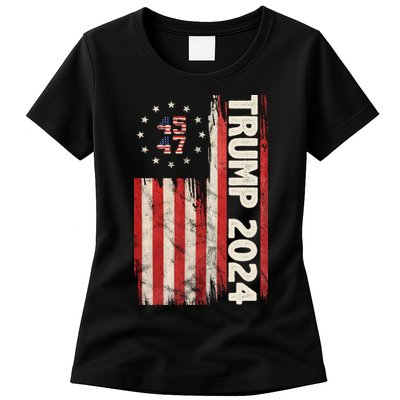 Trump 2024 Election 45 47 Vintage American Flag Womens T-Shirt