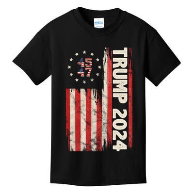 Trump 2024 Election 45 47 Vintage American Flag Kids T-Shirt