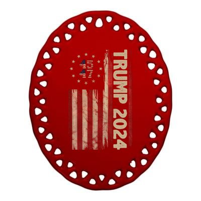 Trump 2024 Election 45 47 Vintage American Flag Ceramic Oval Ornament