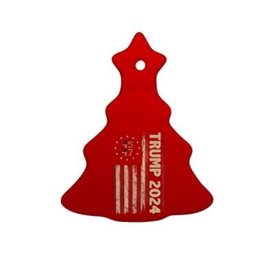 Trump 2024 Election 45 47 Vintage American Flag Ceramic Tree Ornament