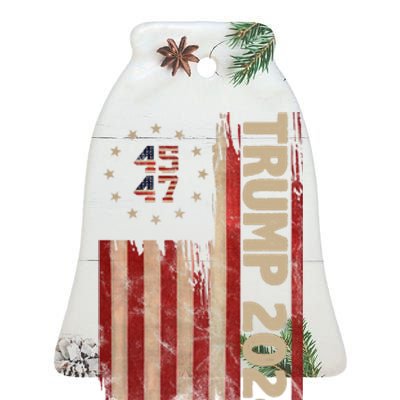 Trump 2024 Election 45 47 Vintage American Flag Ceramic Bell Ornament