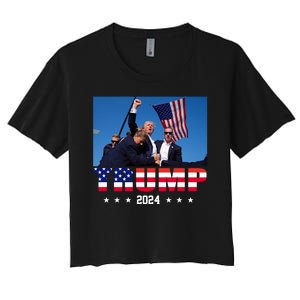 Trump 2024 Election Rally Photo Shooting Pennsylvania Women's Crop Top Tee