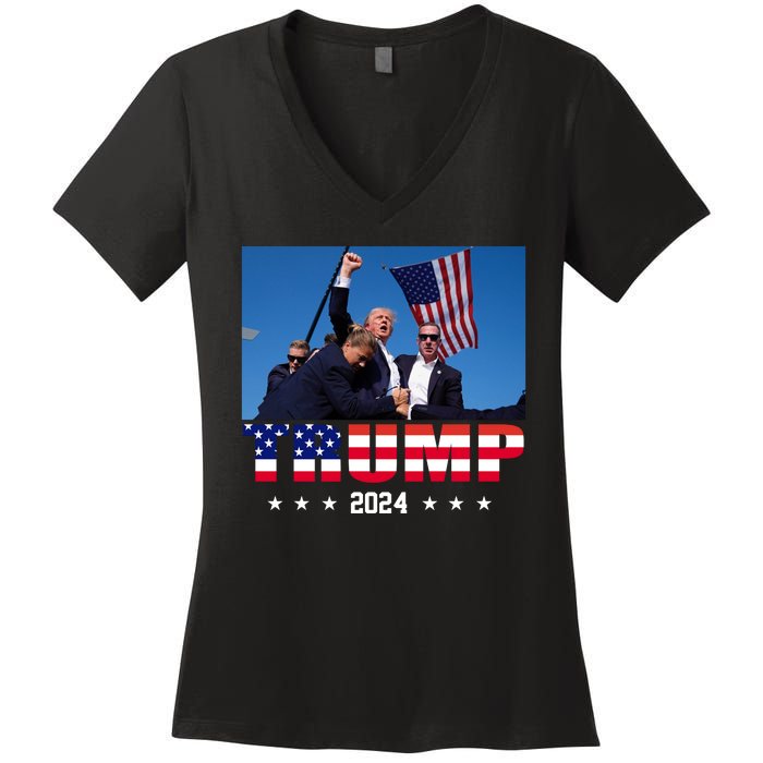 Trump 2024 Election Rally Photo Shooting Pennsylvania Women's V-Neck T-Shirt