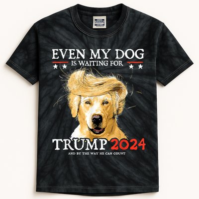 Trump 2024 Even My Dog Is Waiting For Trump 2024 Kids Tie-Dye T-Shirt