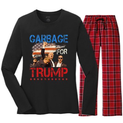 Trump 2024 Election Proud To Be Garbage Vote Trump President Women's Long Sleeve Flannel Pajama Set 