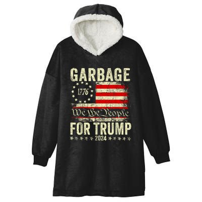 Trump 2024 Election Garbage Vote For Trump President Us Flag Hooded Wearable Blanket