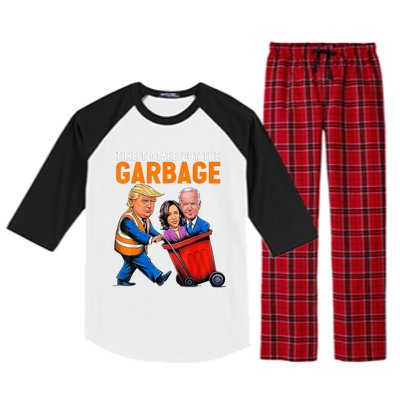 Trump 2024 Funny Time To Take Out Garbage Biden (On Back) Raglan Sleeve Pajama Set