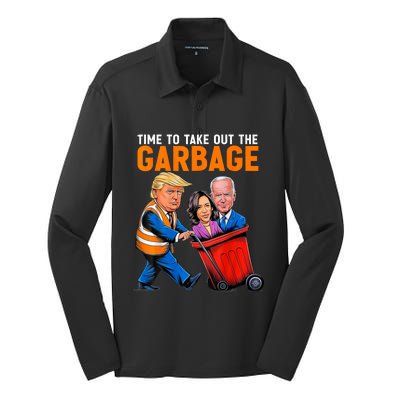 Trump 2024 Funny Time To Take Out Garbage Biden (On Back) Silk Touch Performance Long Sleeve Polo