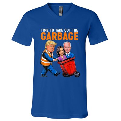 Trump 2024 Funny Time To Take Out Garbage Biden (On Back) V-Neck T-Shirt