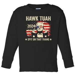 Trump 2024 Flag Funny Hawk Tush Middle Finger 24 Vote Trump Toddler Long Sleeve Shirt