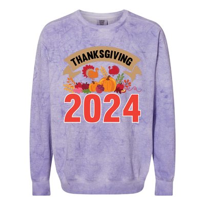 Thanksgiving 2024 Festive Typography Colorblast Crewneck Sweatshirt