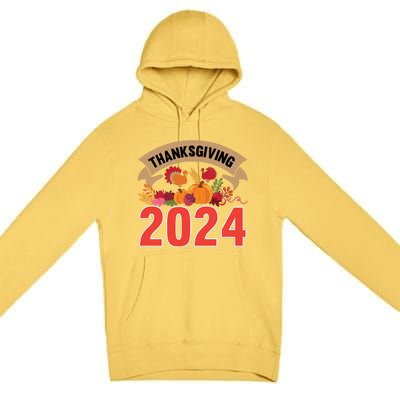 Thanksgiving 2024 Festive Typography Premium Pullover Hoodie