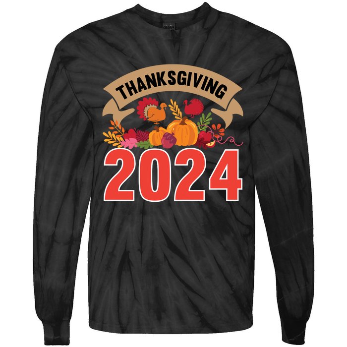 Thanksgiving 2024 Festive Typography Tie-Dye Long Sleeve Shirt