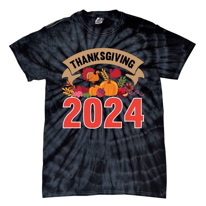 Thanksgiving 2024 Festive Typography Tie-Dye T-Shirt