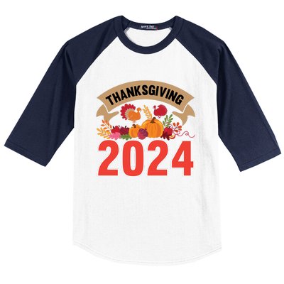 Thanksgiving 2024 Festive Typography Baseball Sleeve Shirt