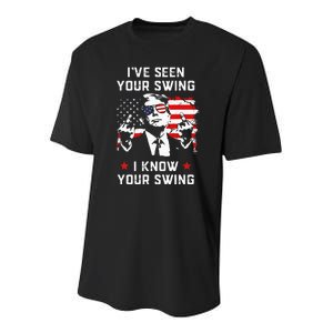 Trump 2024 Flag IVe Seen Your Swing I Know Your Swing Trump Youth Performance Sprint T-Shirt