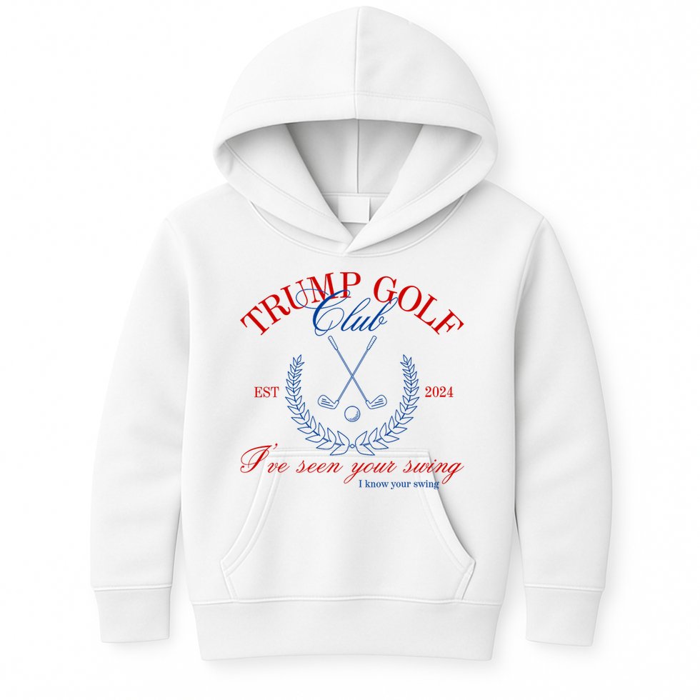 Trump 2024 Funny Golf Club IVe Seen Your Swing Political Kids Hoodie