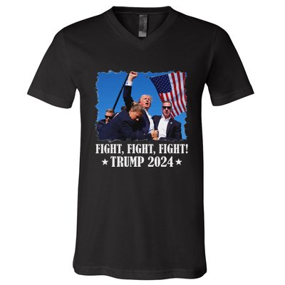 Trump 2024 Fight Fight Fight Trump 2024 Survives Rally V-Neck T-Shirt