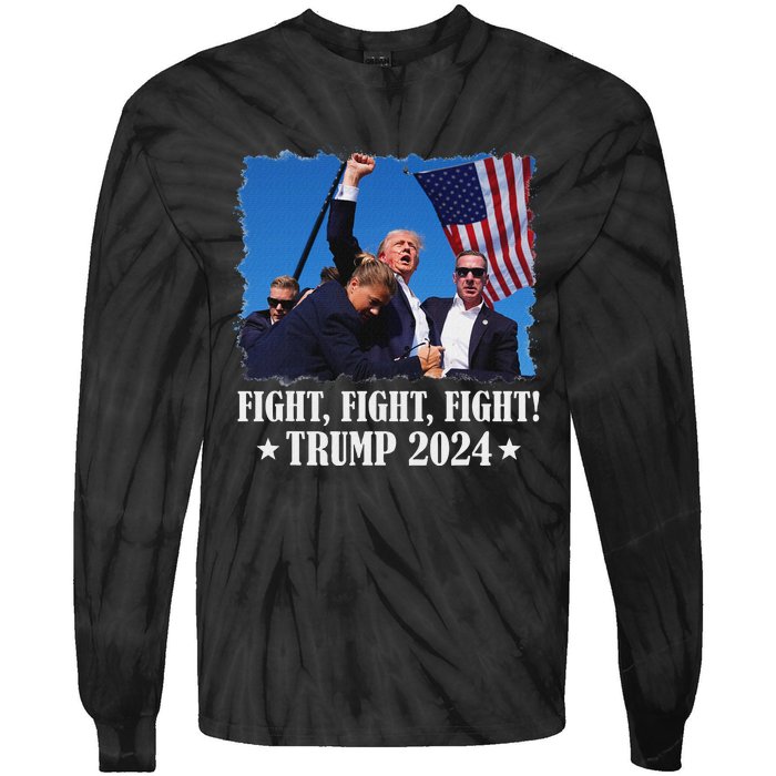 Trump 2024 Fight Fight Fight Trump 2024 Survives Rally Tie-Dye Long Sleeve Shirt