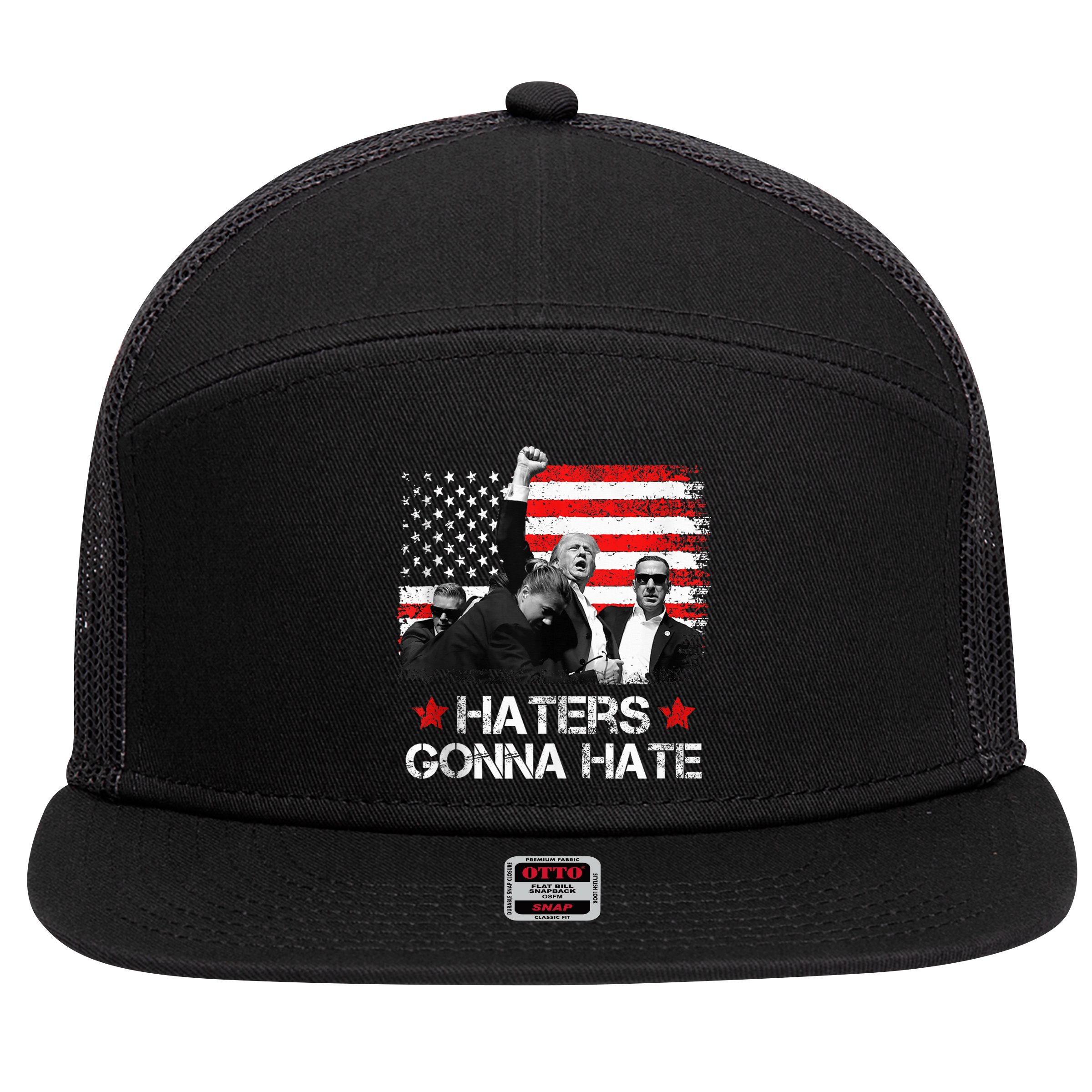 Trump 2024 Flag Haters Gonna Hate Pennsylvania Rally Trump 7 Panel Mesh Trucker Snapback Hat